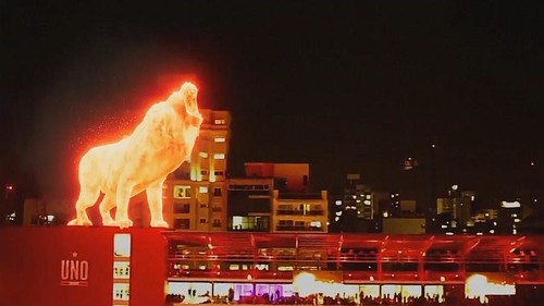 ВИДЕО. Огненный лев прошелся по новому стадиону в Аргентине
