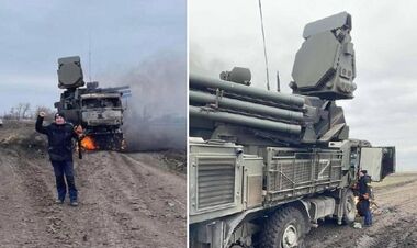 ФОТО. Жители Баштанки отобрали и сожгли вражеский комплекс Панцирь-С