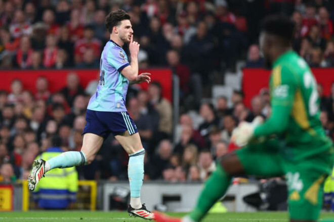 ВИДЕО. Деклан Райс сравнял счет для Арсенала в матче против Ман Юнайтед