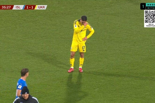 ФОТО. Травма: Ребров вимушено замінив Судакова у матчі Ісландія – Україна