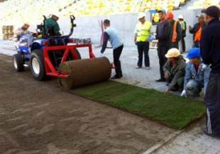 На львовском стадионе начали стелить газон