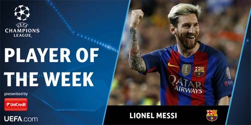 Лионель Месси стал лучшим игроком недели в Лиге чемпионов