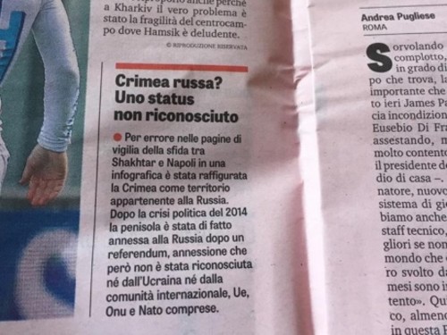 La Gazzetta dello Sport извинилась за Украину без Крыма
