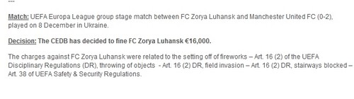 УЕФА оштрафовал Зарю на 16 тысяч евро за поведение болельщиков
